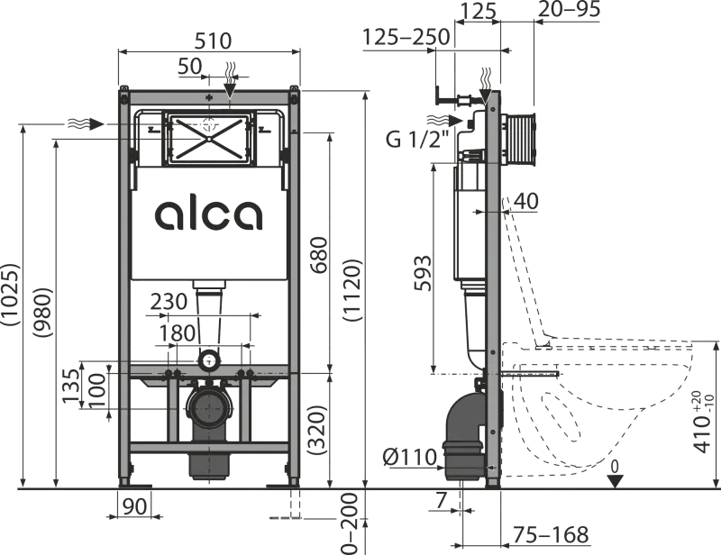 Pre-wall installation system for gypsum board for wall hung wc, , medium image number null