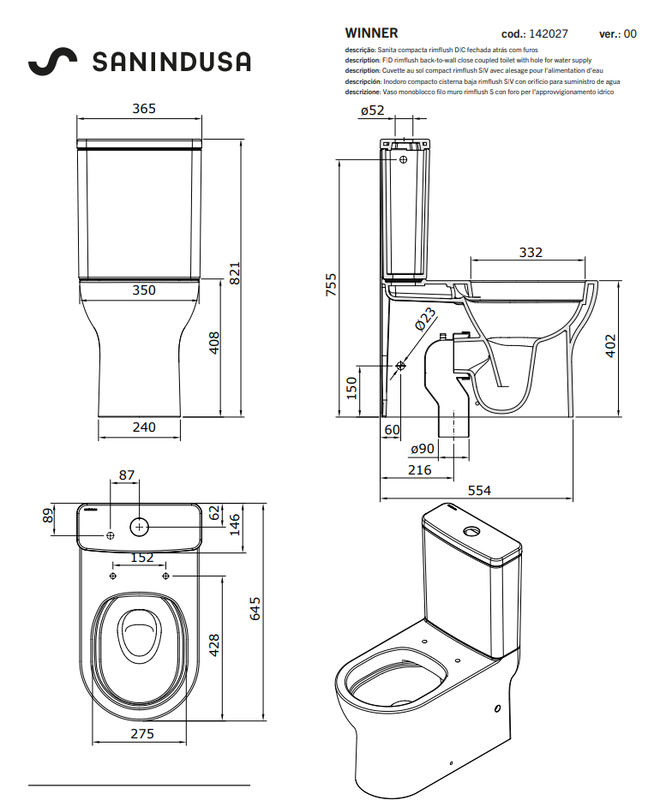 Product image: Winner complete back to wall rimflush set toilet, , medium-null