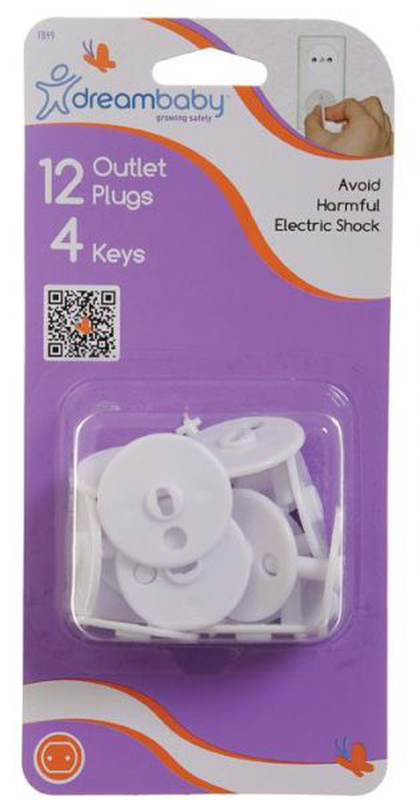Dreambaby keyed outlet plugs - 12 socket cover plugs plus 4 keys - fits european plug sockets, , medium-null