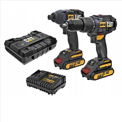Cat dx12k 18v 2in1 combo kit dx12hammer drill dx71 impact driver+2pc 2.0ah battery+1pc 4a charger, , medium