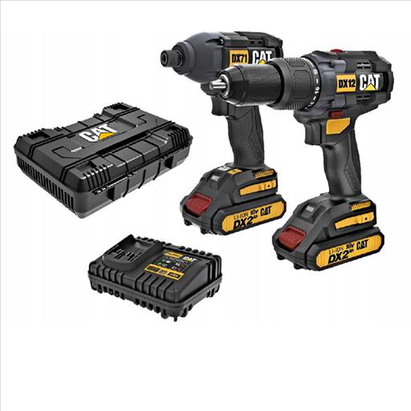 Cat dx12k 18v 2in1 combo kit dx12hammer drill dx71 impact driver+2pc 2.0ah battery+1pc 4a charger, , medium-null
