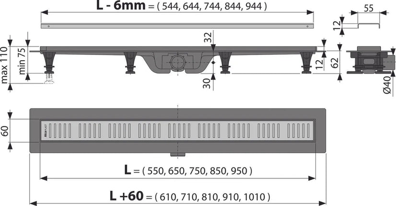 Alcadrain plastic linear shower drain 85cm image number null