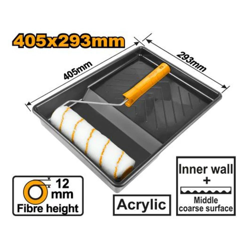 Product image: Ingco σετ κυλινδρικής βούρτσας 3 σε 1 για εσωτερικούς τοίχους με δίσκο βαφής, , medium-null