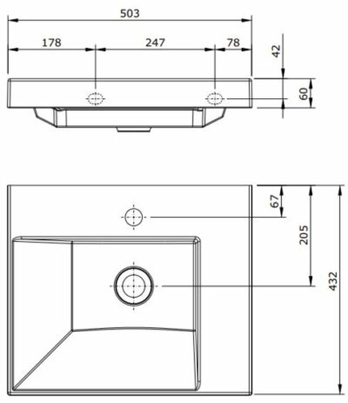 Vista wall hung basin 503x432x73mm, , medium image number null