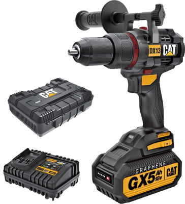 Cat dx13 18v 80n.m hammer drill + 1pc 5.0ah graphen battery pack + 1pc 15a charger + 1pc belt clip, , medium