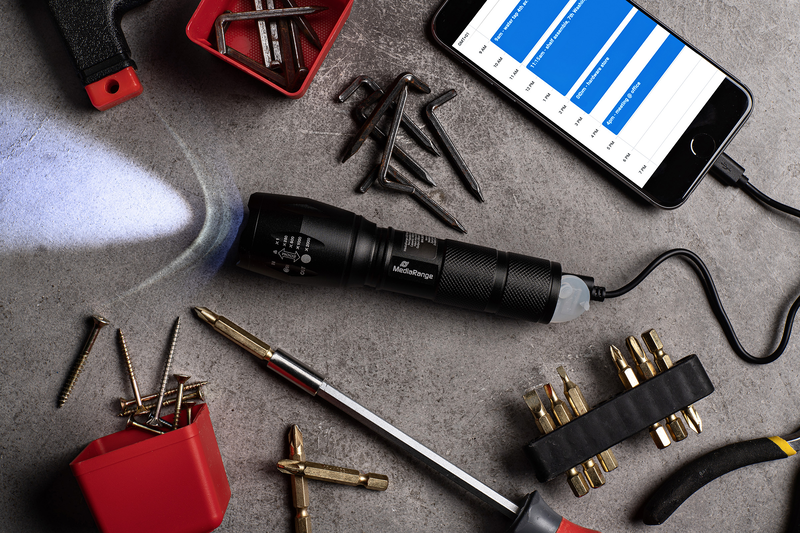 Mediarange led flashlight with powerbank, 1.800mAh battery, , medium-null