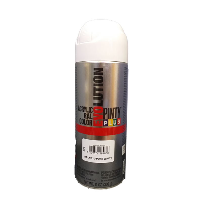 Ακρυλικο χρωμα σπρει λευκο γυαλιστερο ral 9010 400ml evolution pinty plus, , medium image number null