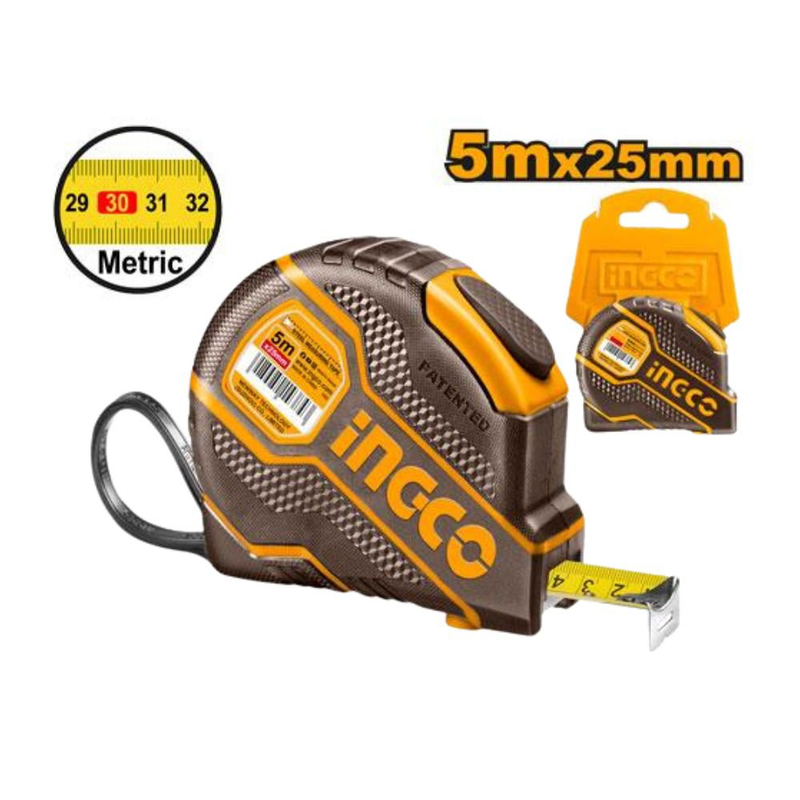 Product image: Ingco μετροταινία 5mx25mm με κάλυμμα καουτσούκ & λειτουργία αυτοκλειδώματος, , medium-null