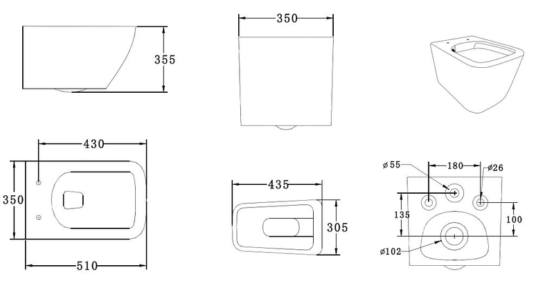 Product image: Rama rimless complete wall hung toilet, , medium-null