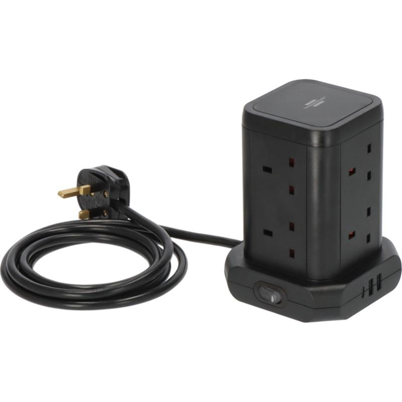 Brennenstuhl extension tower 8g 2 USB c + 1c - black, , medium-null