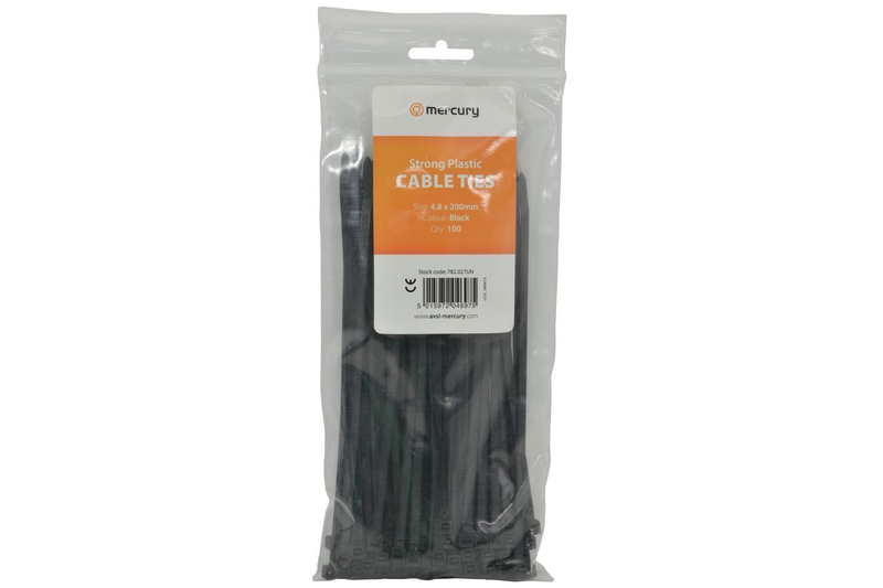 Mercury cable ties 4.8x200mm black 782.027uk, , medium-null