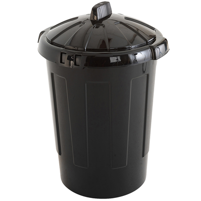 Bin with lid plastic 70l black, Black, medium