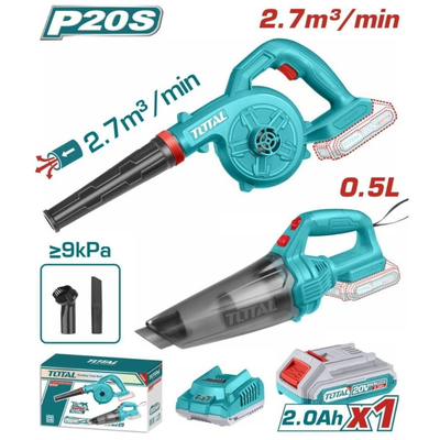 Total σετ φυσητήρας + σκουπάκι μπαταρίας 20v li-ion με 1 μπαταρία 2.0ah & φορτιστή, , medium