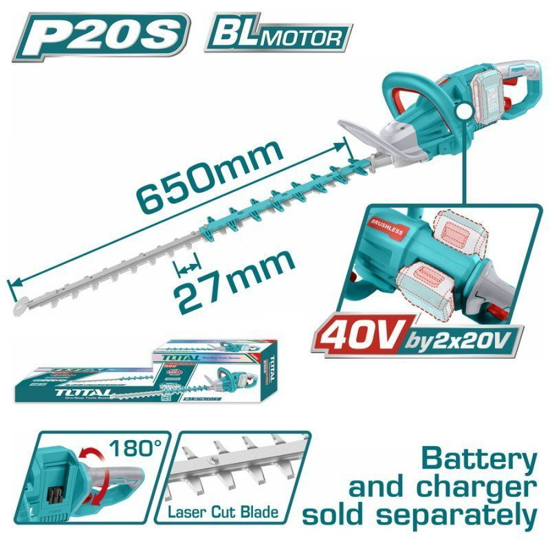 Product image: Total επαγγελματικό ψαλίδι μπορντούρας μπαταρίας 40v brushless με μήκος λεπίδα 65cm solo, , medium-null