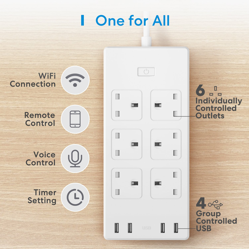 Product image: Meross smart powerstrip with 6 x ac sockets and 4 x USB ports mss426hk-uk, , medium-null