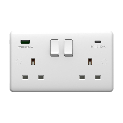 Powerlink accessories 13a sp 2-gang switched socket with dual USB charger type-a & Type-C white, , medium