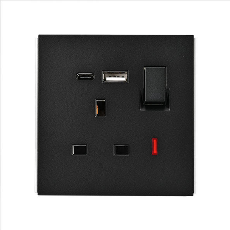 Powerlink accessories 13a dp bs &mu;&omicron;&nu;&eta; &pi;&rho;&iota;&zeta;&alpha; &mu;&epsilon; &phi;&omega;&tau;&iota;&zeta;&omicron;&mu;&epsilon;&nu;&omicron; neon + USB a + type c 5v 2100ma &mu;&alpha;&upsilon;&rho;&eta; &mu;&alpha;&tau;, , medium-null