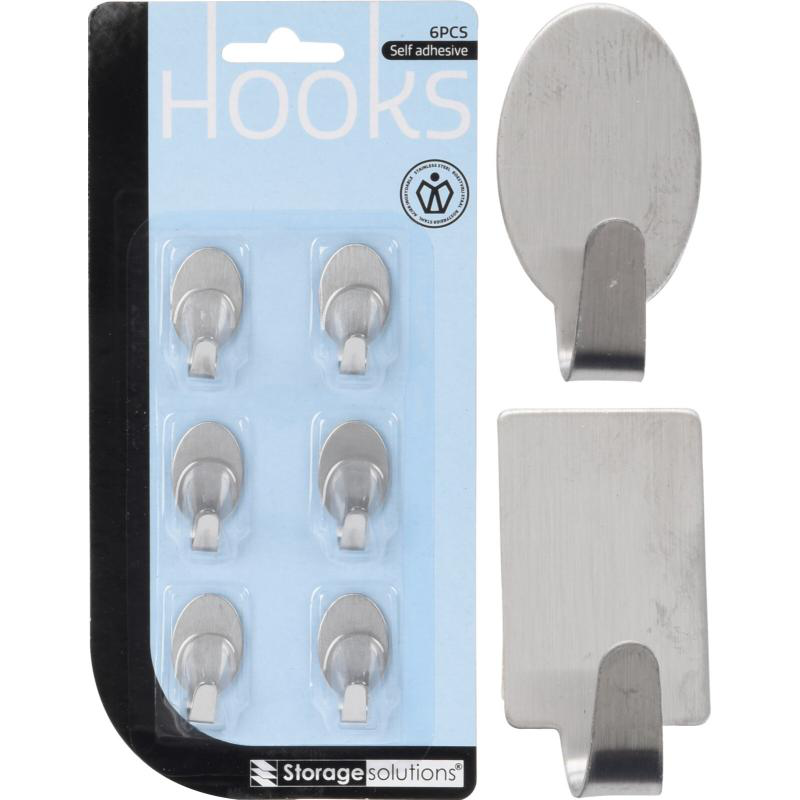 Stainless steel hooks 6pcs - assorted shapes, , medium-null