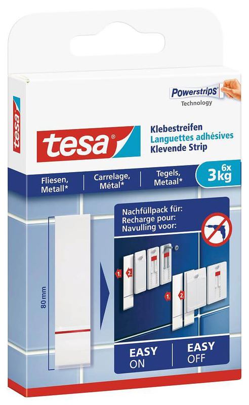 Tesa 6pcs set powerstrips 3kg for tiles, , medium-null