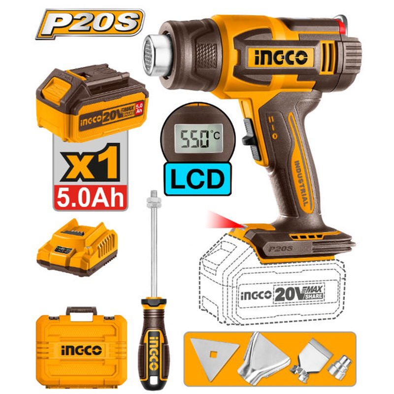 Ingco heat gun 20v set, , medium-null