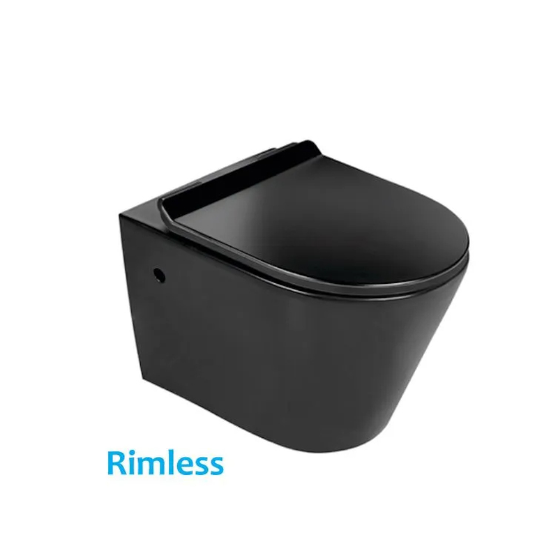 Rimless black wall hung toilet, , medium-null