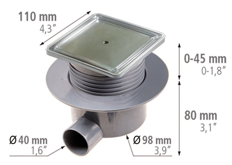 Shower drain square with ceramic grid, , medium image number null