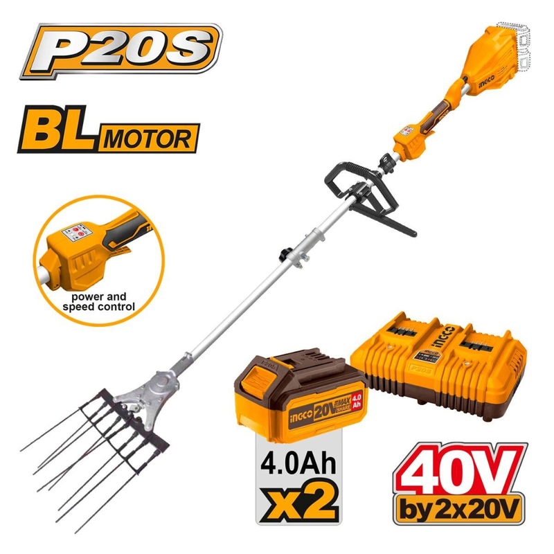 Product image: Ingco σετ ελαιοραβδιστικό μπαταρίας 40v τύπου χτένα με κοντάρι, με 2 μπαταρίες 4.0ah & διπλό φορτιστή, , medium-null