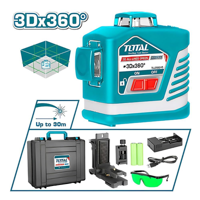 Total επαγγελματικό γραμμικό αλφάδι laser 3d με πράσινες ακτίνες 360°, , medium
