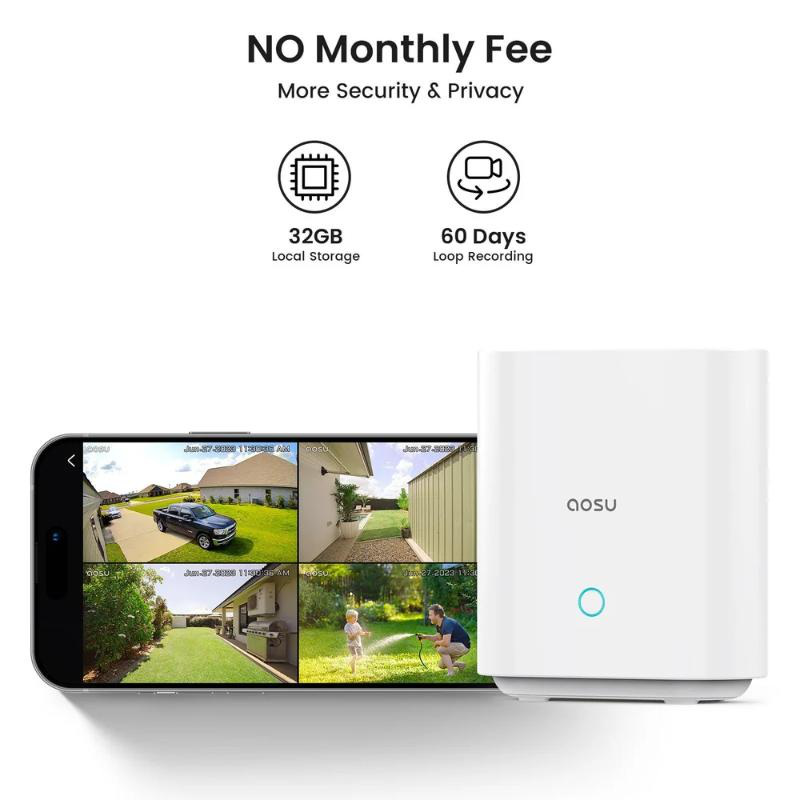 Aosu 2k solar security cameras wireless outdoor with base station, , medium-null