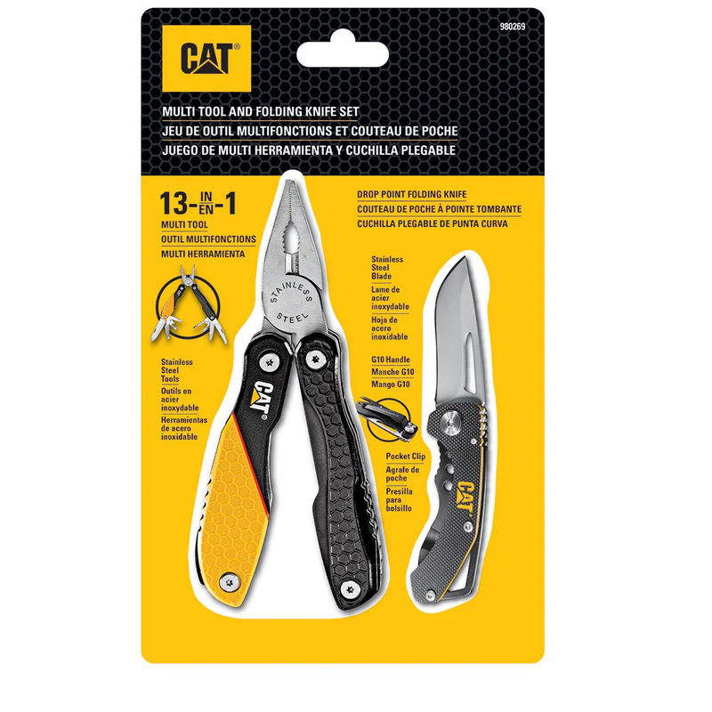 Cat 106381 13 in 1 multi tool and folding knife set black / yellow, , medium image number null