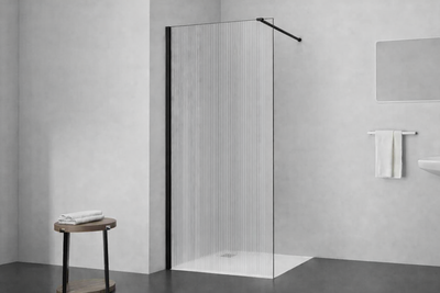 Walk-in shower cabin fluted glass, Black Matte, medium