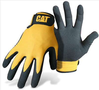 Glove cat017416l yellow nylon nitrile coated palm w/adjustable wrist strap , size large, , medium