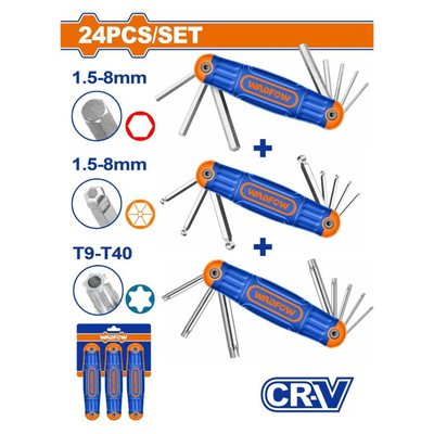 Wadfow σετ 24 κλειδιών allen & torx με μπίλια, cr-v ανθεκτικά κλειδιά σε κρεμάστρα whk4203, , medium