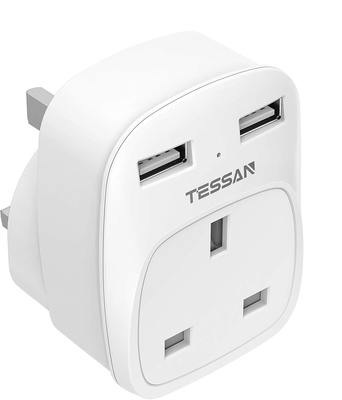 Tessan gang plug through uk charger 2 USB a 13a ts-821-uk, , medium