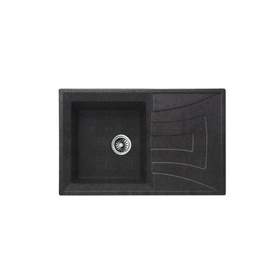 Granite sink set with pipe 78x50x20cm black 8104, Black, medium
