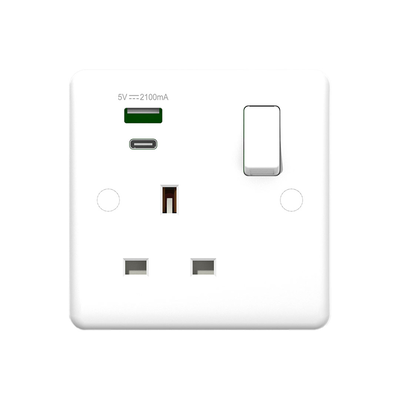 Powerlink accessories 13a sp 1-gang switched socket with dual USB charger type-a & Type-C white, , medium