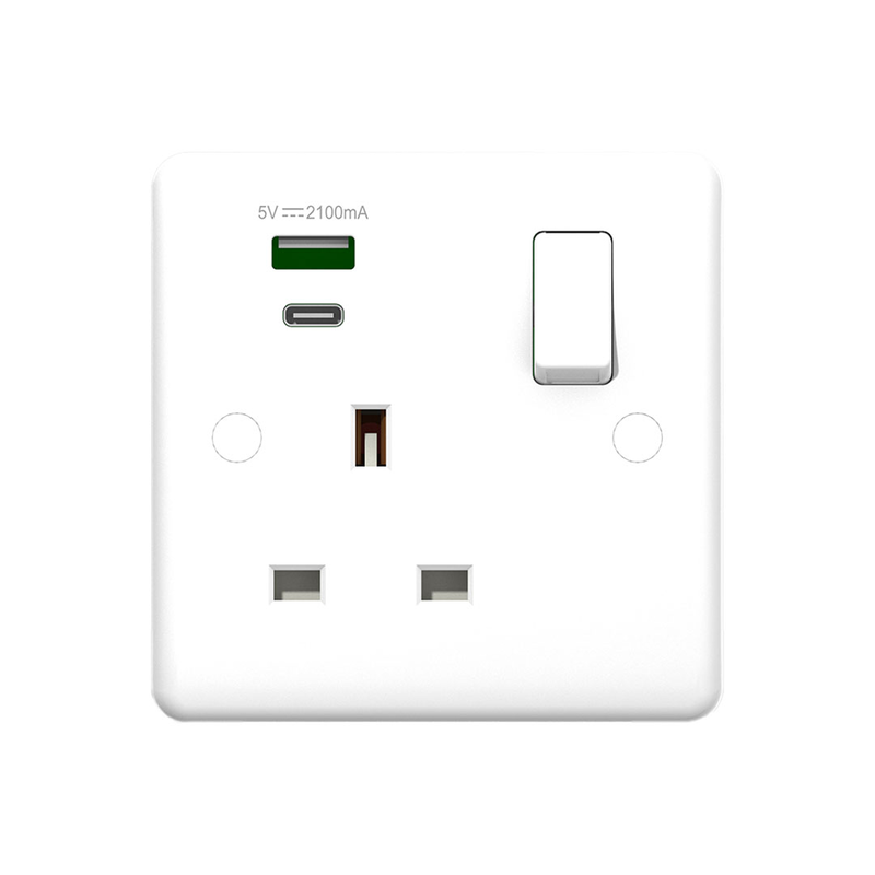 Powerlink accessories 13a sp 1-gang switched socket with dual USB charger type-a & Type-C white, , medium-null