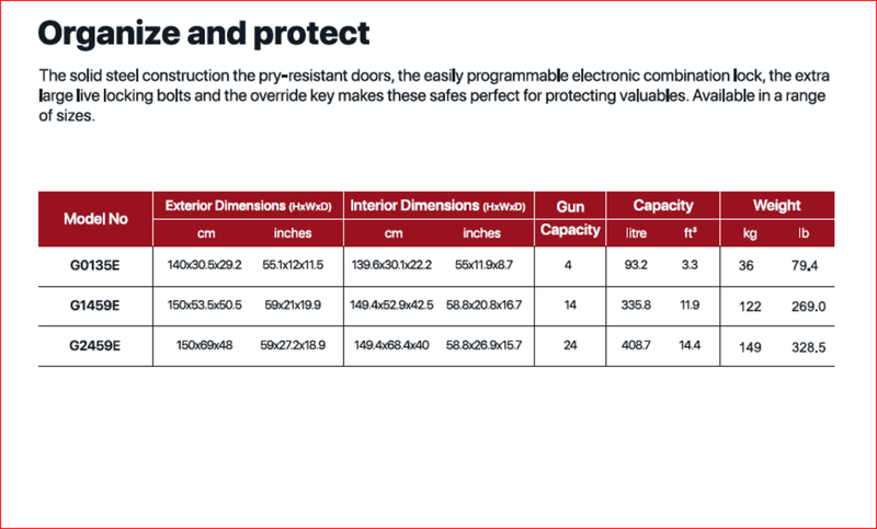 Product image: G2459e large security safe with advanced electronic combination lock dimensions (h x w x d): 150 cm x 55 cm x 69 cm 2-years limited warranty, , medium-null