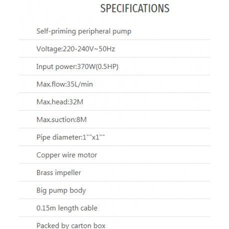 Water self-priming peripheral pump 370w, , medium-null