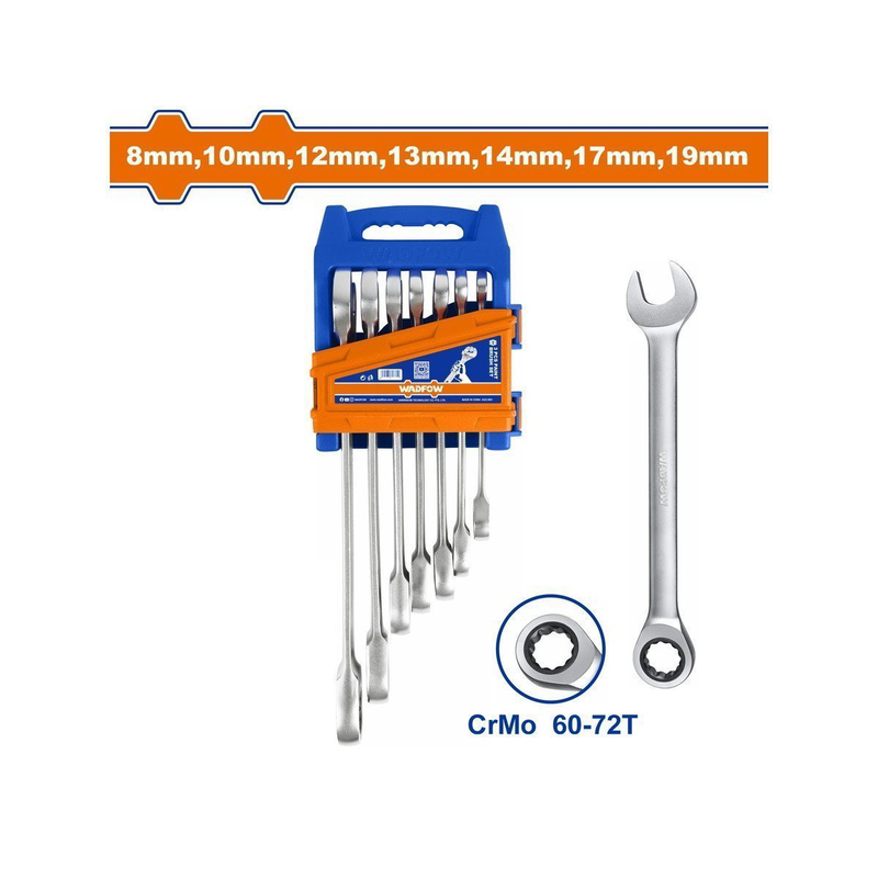 Wadfow 7 pcs ratchet spanner set 8-19mm, , medium-null