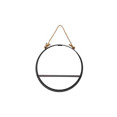 Metal wall shelf with round wooden bottom