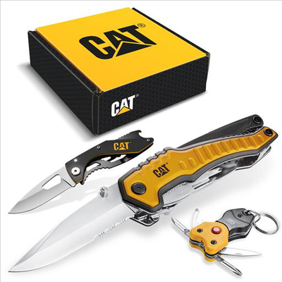 Cat 105966 3pcs xl multi tool , knife and keychain yellow, , medium
