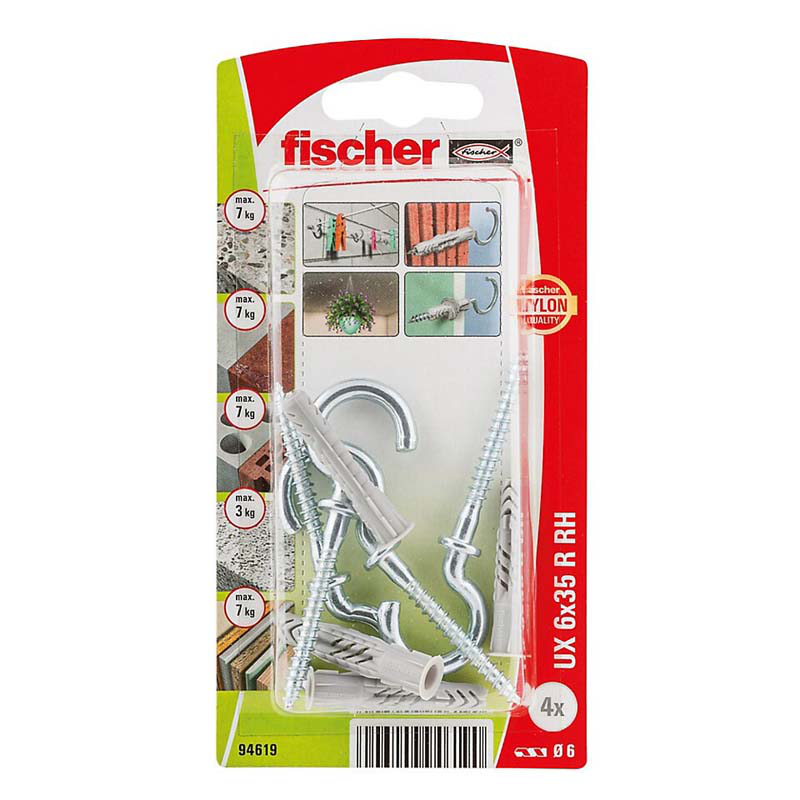 Fischer universal nylon plug (dia)6mm (l)35mm, pack of 4, , medium-null