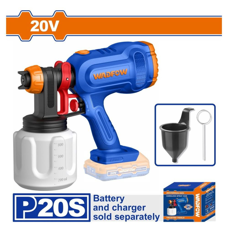 Product image: Wadfow πιστόλι βαφής μπαταρίας 20v με απόδοση ψεκασμού 650 ml/min solo wsu3066, , medium-null
