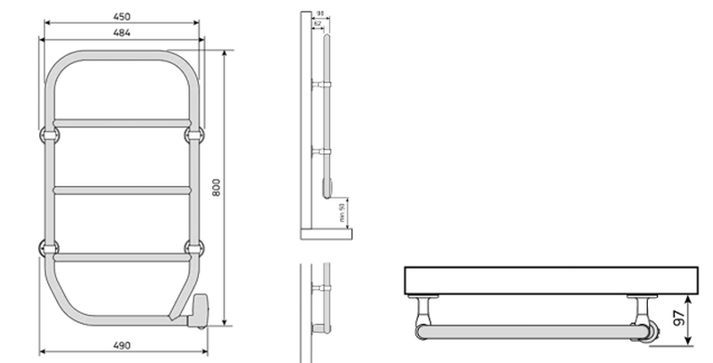 Nila p 45 (ip 44) bath electric towel warmer, , medium-null