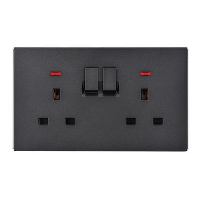 Powerlink accessories 13a dp bs 2-gang socket with neon black matte, , medium