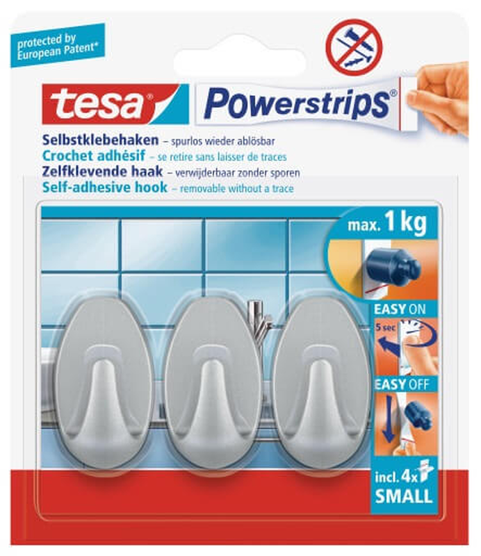 Tesa 3pcs set hooks small oval silver, , medium-null