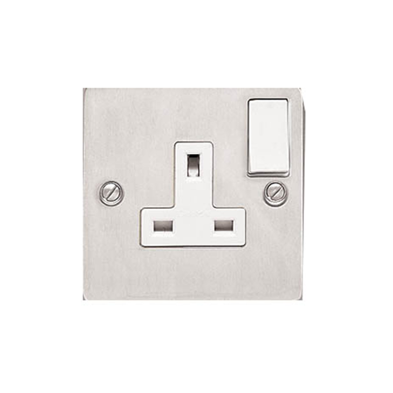 Wall socket 13a with 1 gang switch silver with white, , medium image number null