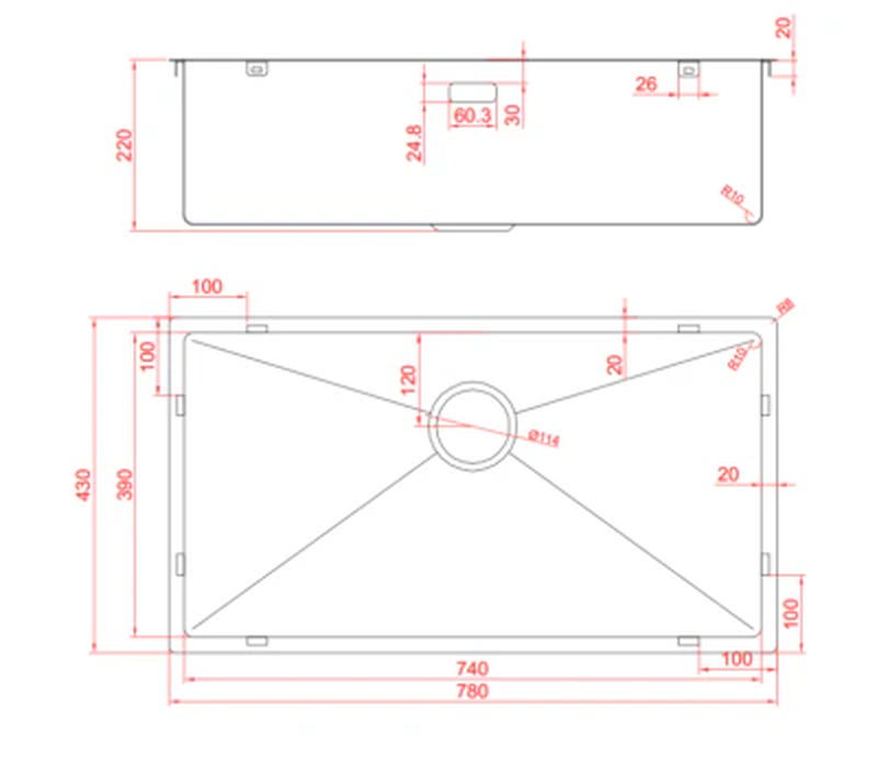 Brushed gunmetal black undermount kitchen sink 60x45x22cm image number null