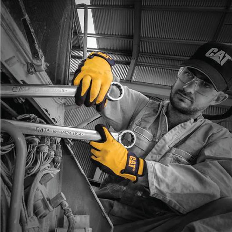 Glove cat017416l yellow nylon nitrile coated palm w/adjustable wrist strap , size large-null